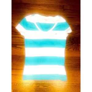 Tommy Hilfiger Short Sleeve Striped V Neck Top Shirt Small